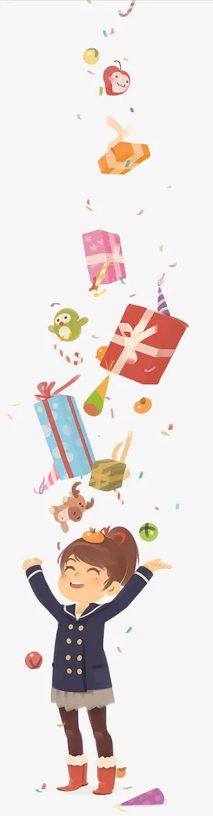 撒花礼物玩具可爱女孩免抠