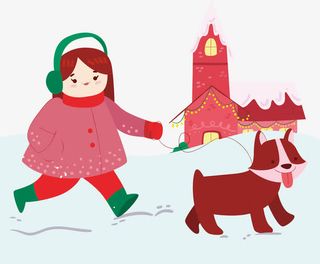 雪地跑步散步冰雪游素材免抠