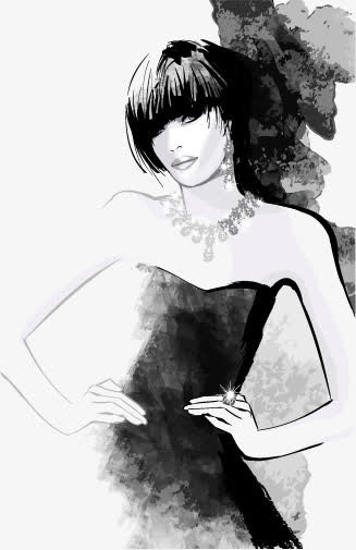 手绘美女肖像画模板下载,免抠