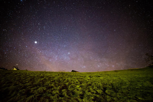 紫色星空下嫩绿草地免抠