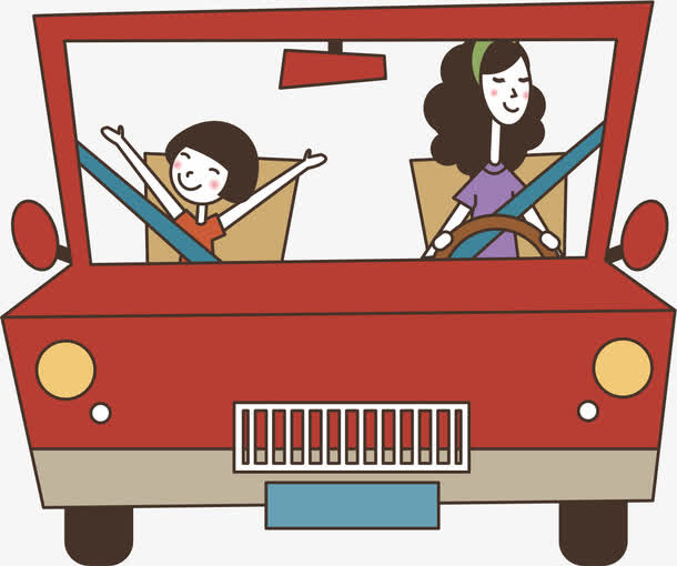 开车出游的幸福母女免抠