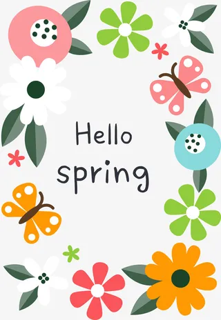 春天彩色可爱边框免抠