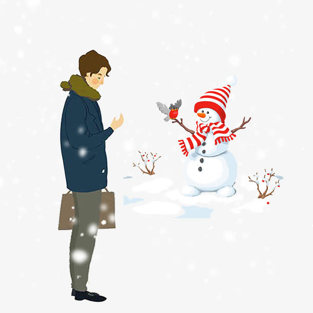 帅哥堆雪人免抠