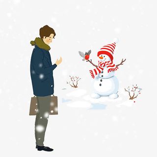 帅哥堆雪人免抠