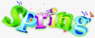 彩色卡通绚丽春天字母免抠