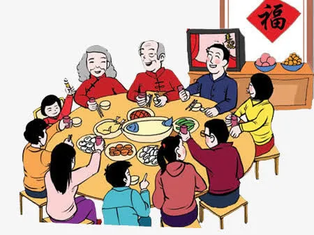 手绘全家宴免抠