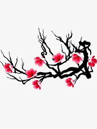 手绘梅花水墨画免抠