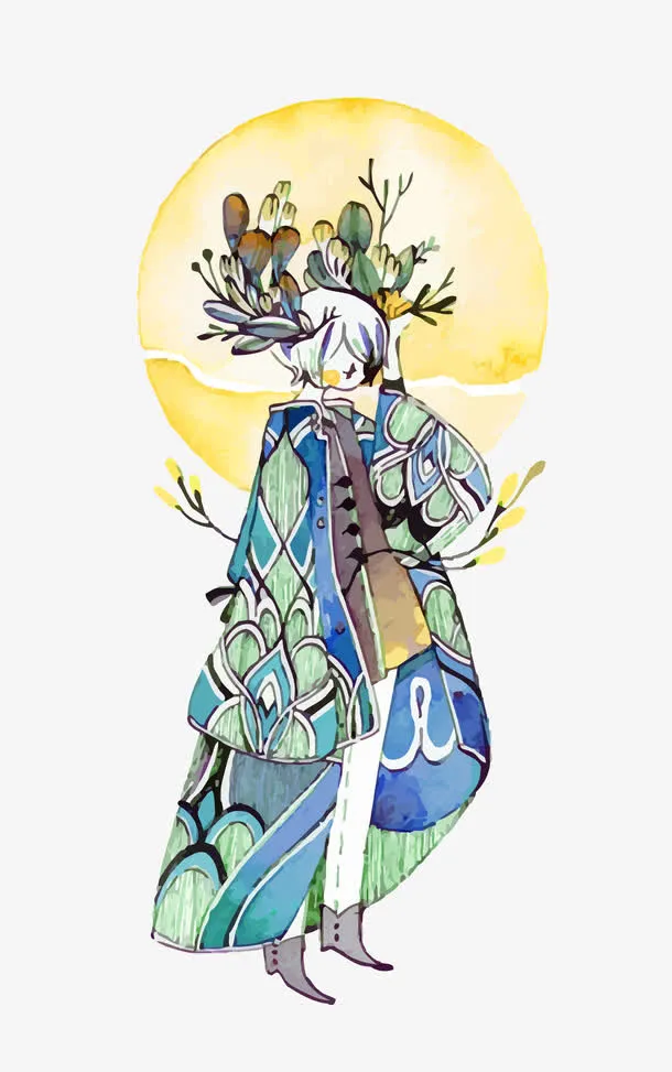 矢量水彩人免抠