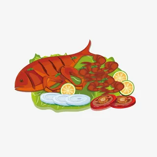 矢量手绘红烧海鲜免抠