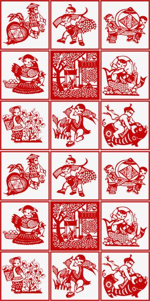 红色中国风剪纸年画中秋免抠