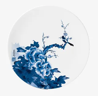 一个古风水墨画的盘子免抠