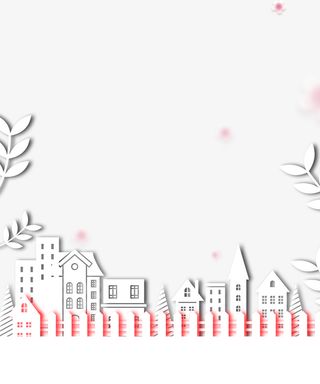 房屋立体剪纸海报插画免抠