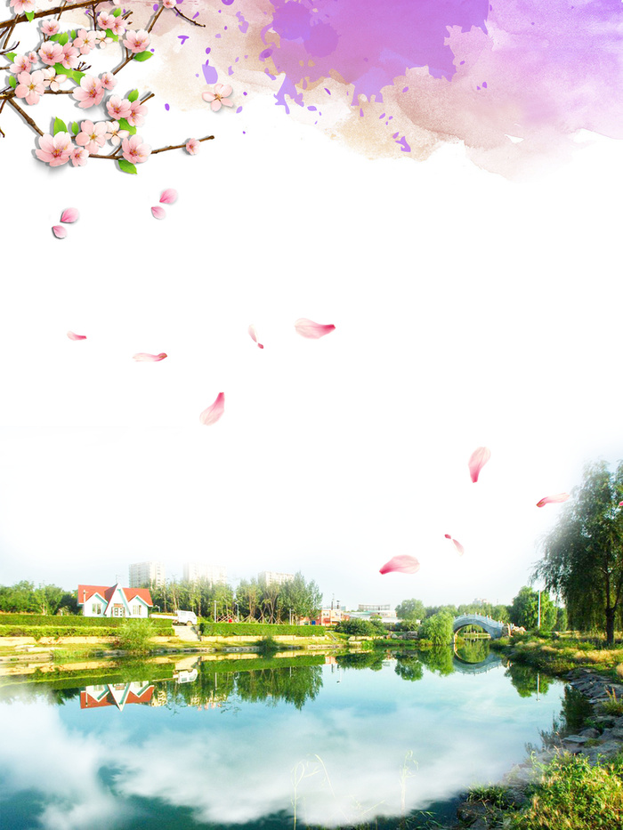 唯美湖边雅居地产开盘背景素材高清