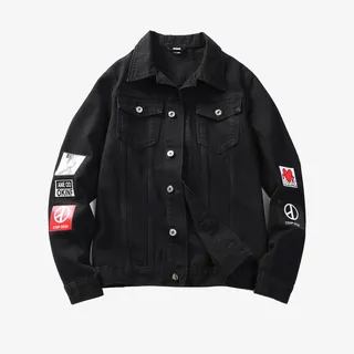 秋季爆款印花男休闲韩版牛仔夹克外套免抠