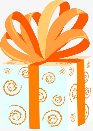 橙色的丝带及圈圈底纹的礼盒免抠