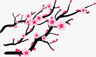 手绘水墨粉色梅花图案免抠