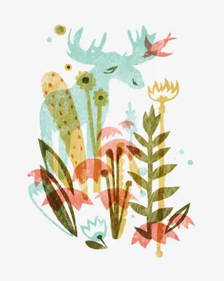 麋鹿与花丛免抠