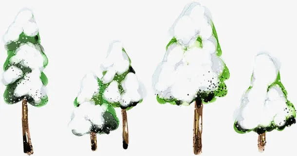 手绘冬季绿色松树雪地免抠
