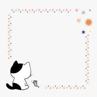 彩色猫爪印黑白猫咪和小老鼠边框免抠