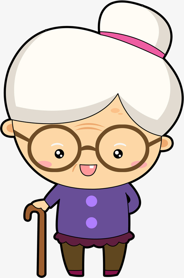 手绘大头拄拐老婆婆免抠免抠