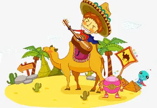 手绘儿童弹琴免抠