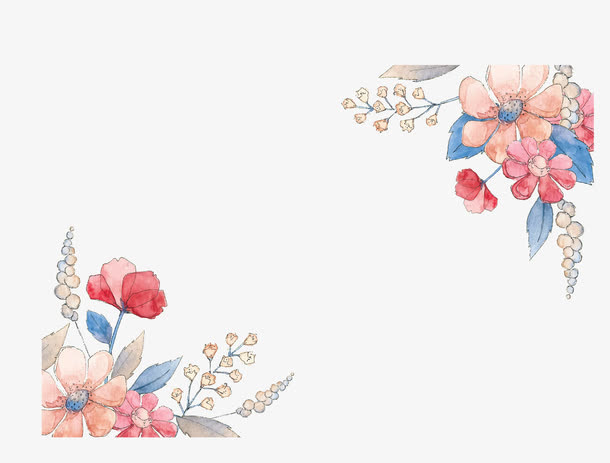 水彩手绘粉红边框免抠