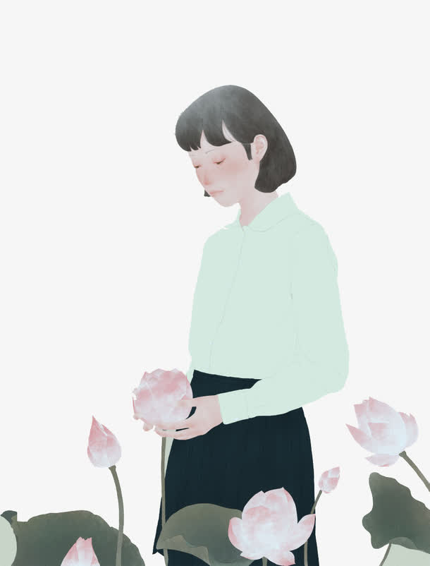 唯美手绘人物插画免抠