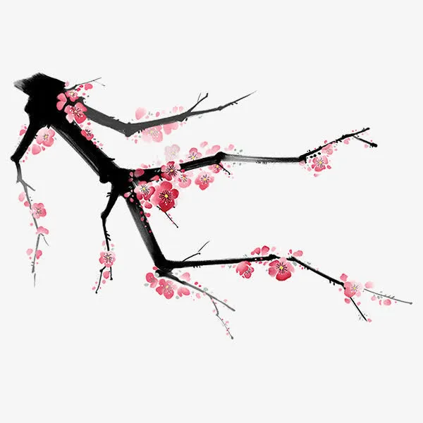 粉色冬日手绘耐寒梅花免抠