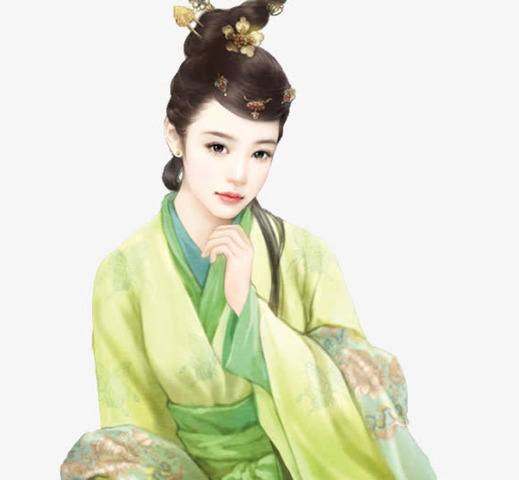 手绘中国风青衣女子免抠