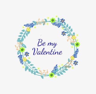 蓝色唯美彩绘花卉花环矢量素材免抠