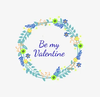 蓝色唯美彩绘花卉花环矢量素材免抠