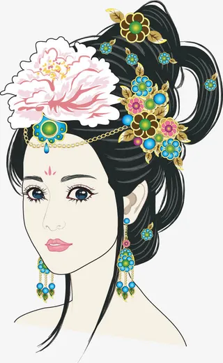 矢量手绘古风美人免抠