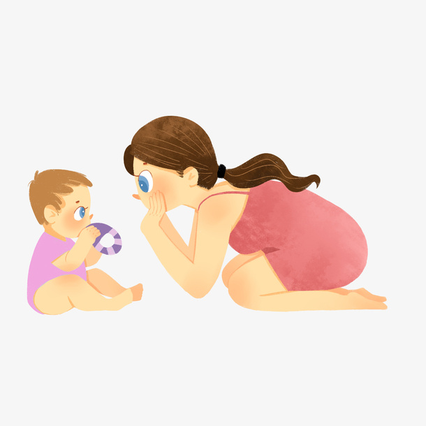 年轻妈妈和宝宝免抠