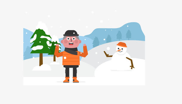 矢量堆雪人的男孩免抠