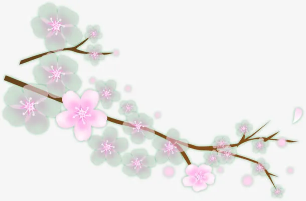 手绘春季粉绿色梅花树叶免抠
