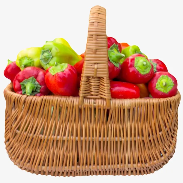 红色美味装满菜篮子的红灯笼椒实免抠
