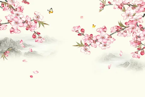 黄色水墨桃花中国风壁纸背景素材高清