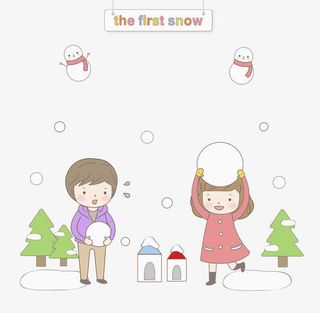 打雪仗的男女孩免抠
