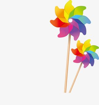 卡通矢量装饰元素彩色风车免抠