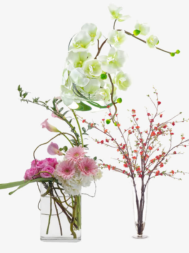 中式小清新玻璃瓶插花免抠