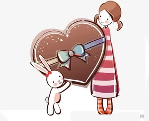 可爱女孩兔子心形巧克力礼物手绘免抠