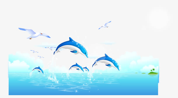清新海豚海洋风景矢量免抠