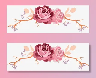 蔷薇花花藤标签免抠装饰花纹元素