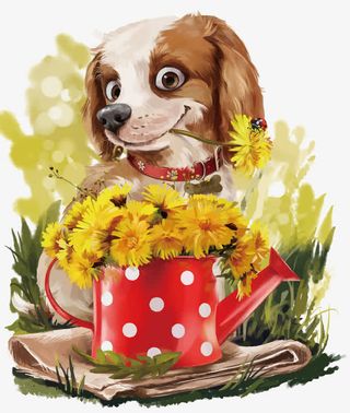 矢量花和狗免抠