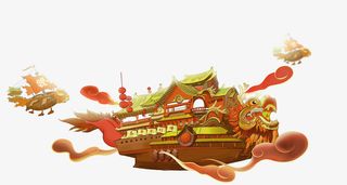 黄色大气龙舟装饰图案免抠