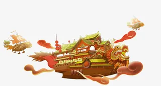 黄色大气龙舟装饰图案免抠