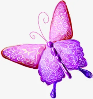粉紫色纹理卡通蝴蝶免抠