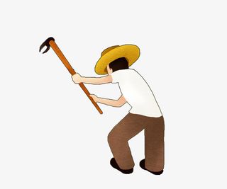 手绘插画拿着锄头干活的农民免抠