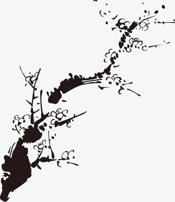 黑色手绘中国风梅花免抠