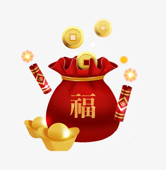 春节喜庆装饰插图福袋免抠